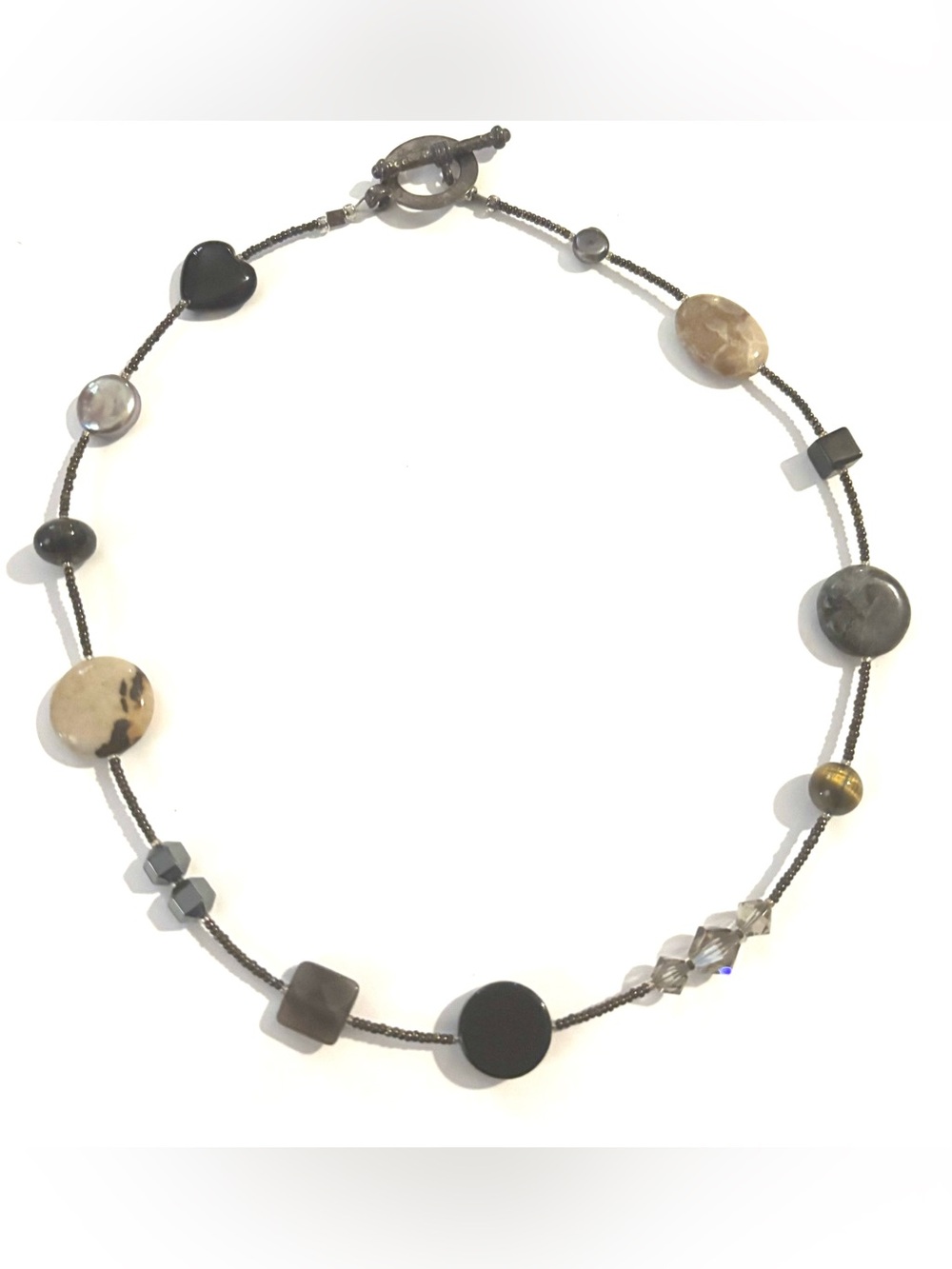 Mixed Neutral Bead Necklace - Gray & Beige